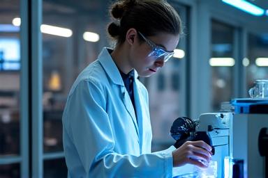 Vědec pracující v laboratoři s pokročilým vybavením